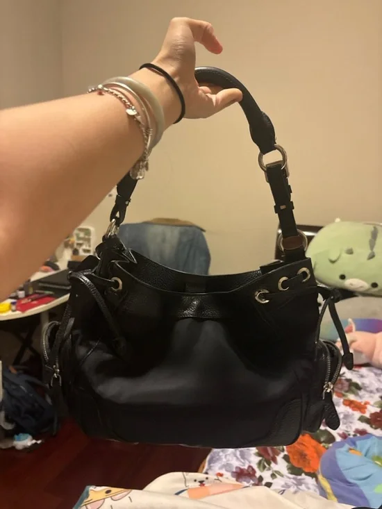 Vintage Prada Tessuto Nylon Hobo Bag Black Leather Trim Shoulder Bag Y2K - Picture 2 of 6